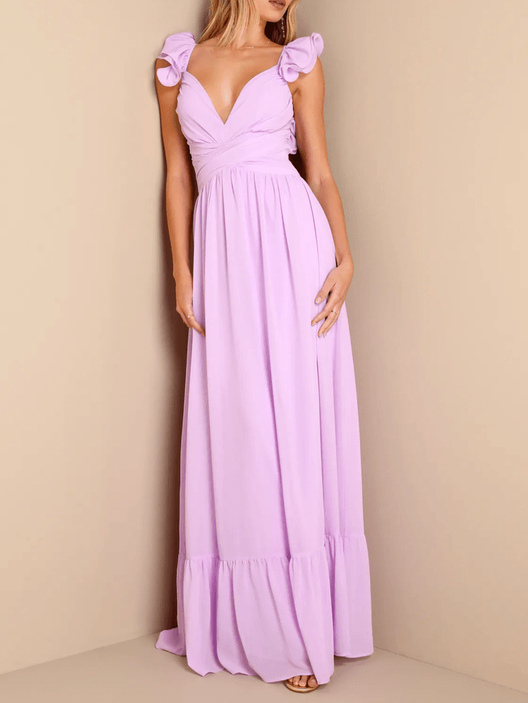 Lulus Soiree Celebration Lilac Ruffled Lace-Up Maxi Dress 