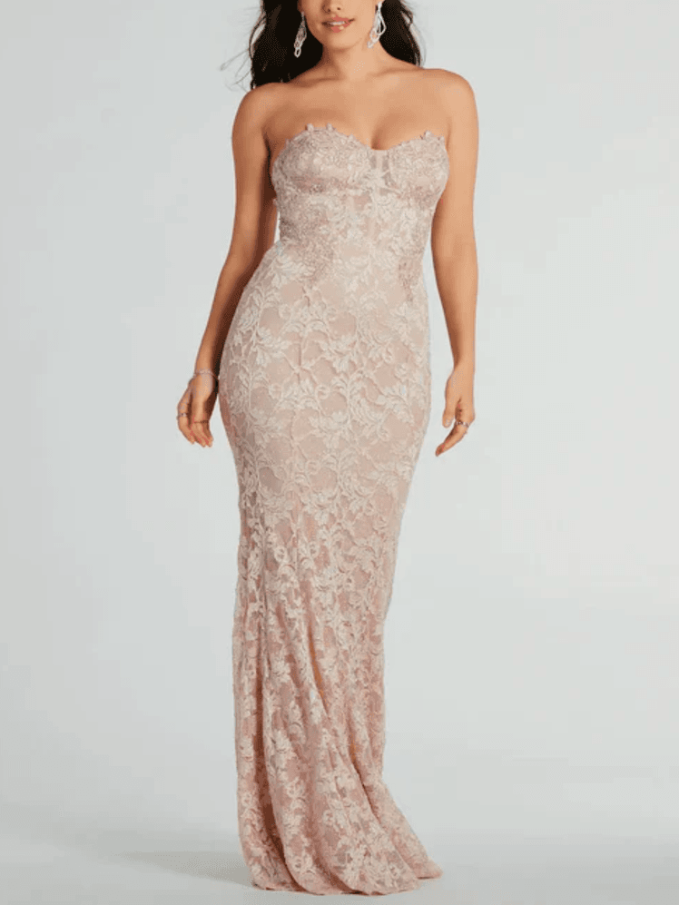 Windsor Stefani Strapless Corset Lace Mermaid Formal Dress 